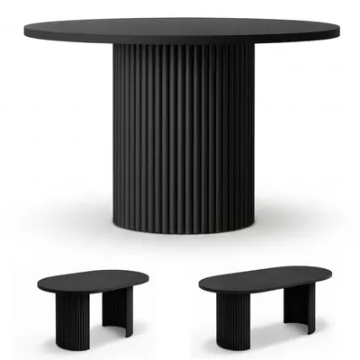 Produktbild von Runder Ausziehbarer Esstisch ALBA – Ø 100–176 cm – Schwarz – für 6–10 Personen – Wohnzimmertisch – Metallgestell