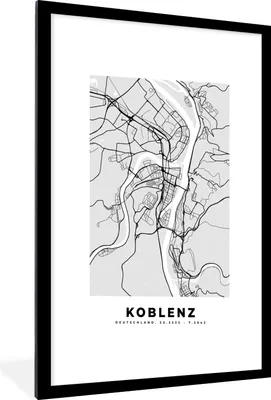 Produktbild von MuchoWow® Gerahmtes Poster Koblenz - Karte - Stadtplan - Deutschland - Karte 60x90 cm - Poster mit Schwarzem Bilderrahmen Wandposter Rahmen Foto Bilder - Dekoration - Wandposter Wohnzimmer - Hochwertig