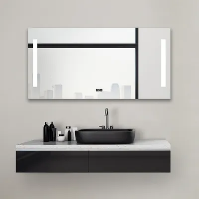 Image de Talos Star miroir de salle de bain éclairé 120 x 60 cm miroir mural - cadre en aluminium de haute qualité avec interrupteur - horloge digitale intégrée - miroir éclairé avec lumière blanche neutre - miroir de salle de bain - découpes de lumière éclairées