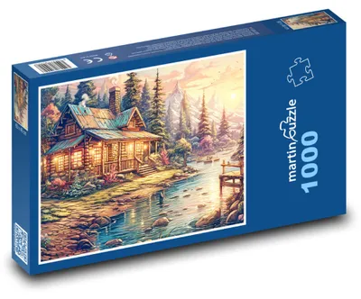 Zdjęcie produktu dla Puzzle 1000 Chata nad górską rzeką - martinpuzzle