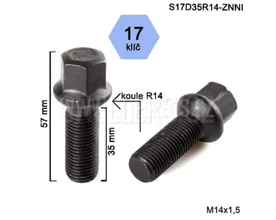 Obrázok produktu pre Skrutka kolesa M14x1,5x35 guľa R14, kľúč 17, S17D35R14-BLACK-SZ1M/S, čierna, výška 57