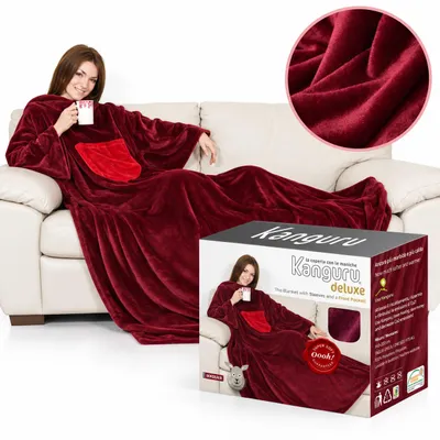 Immagine prodotto di Kanguru Coperta con Maniche e Tasca, Bordeaux, 140 x 210 cm, Pile