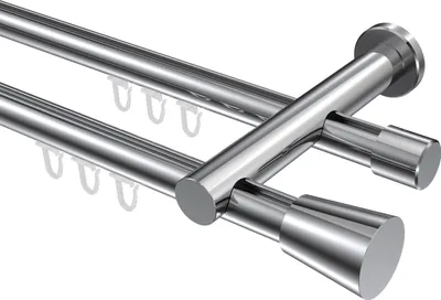 Produktbild von Interdeco Innenlaufstange / Gardinenstange mit Innenlauf Chrom, Typ Platon Sitra (Konus), 20 mm Ø 2-läufig, 280 cm