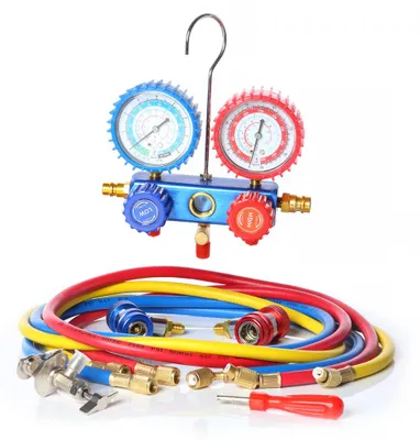 Produktbild von Klima Monteurhilfe 2-Wege für R134a R22 R12 R502 KFZ SET 3 Schläuchen + Koffer