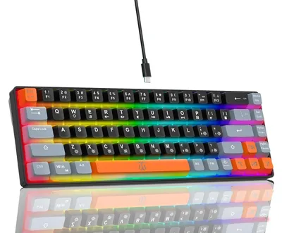 Obrázok produktu pre 60% Mechanická herná klávesnica, ergonomická, 68 kláves, čierna, sivá, oranžová
