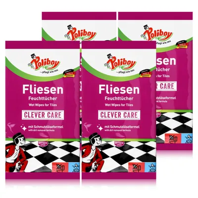 Produktbild von Poliboy Fliesen Feuchttücher 15 Tücher - Für Fliesen & Steinböden (4er Pack)