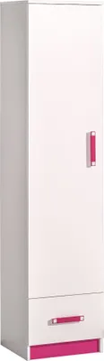 Produktbild von Furniture24 Schrank TRAFIKO 05 mit 3 Einlegeboden und Schublade, Schrank, Hochschrankm, Regal mit Türen für Jugend und Kinderzimmer Weiß/Rosa