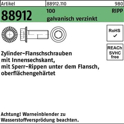 Produktbild von Reyher  Zyl.-Flanschschrauben Kl.100 m. Sperr-Ripp, M10x25 (200 Stück)