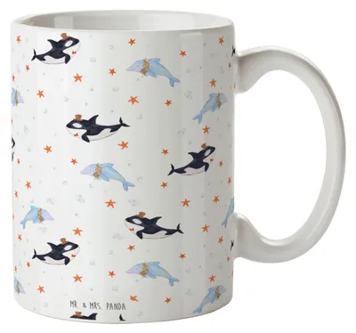 Produktbild von Mr. & Mrs. Panda Pott Orca Zylinder - Weiß - Geschenk, Geburtstag, Glitter, haferl, Becher, Trinkbecher, Konfetti, Keramiktasse, Narwal, Tasse, Fest, Kaffeebecher, Meer