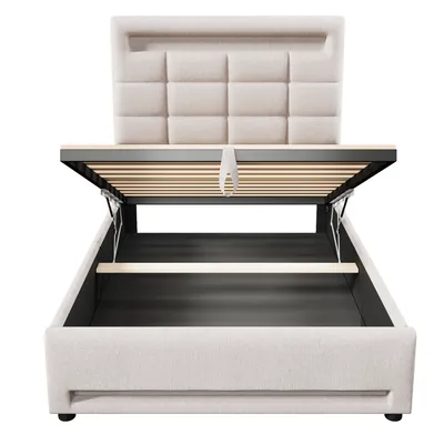 Produktbild von Flieks Polsterbett 90x200cm mit USB, Boxspringbett Stauraumbett mit LED, Jugendbett Holzbett Einzelbett mit Stauraum, Kinderbett Leinen, Beige