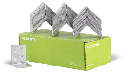 Zdjęcie produktu dla Alberts 846473 Łączniki kątowe, ocynkowane metodą Sendzimira, 50 x 50 x 40 mm, zestaw 50 sztuk