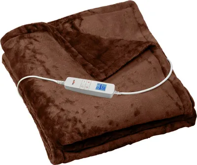 Produktbild von Grafner Heizdecke aus Plüsch 180 x 130 cm braun | elektrische Wärmedecke mit Abschaltautomatik | Kuscheldecke | Timerfunktion | 10 Temperaturstufen | waschbar bis 30°C |