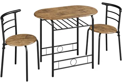 Immagine prodotto di Set da pranzo Yaheetech per 2 persone, composto da 1 tavolo da pranzo e 2 sedie, tavolo da cucina con ripiano