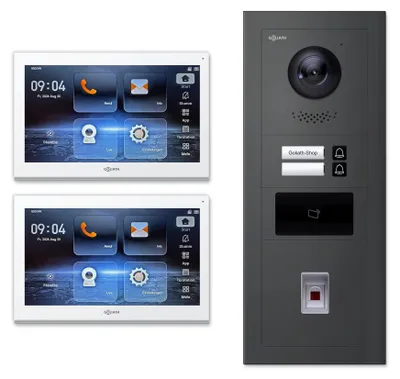 Produktbild von Goliath IP-Video-Türsprechanlage GL-IPH240M für 2 Familien – Fingerprint, RFID : 10 Zoll Weiß : Anthrazit : Unterputzdose Monitor Farbe: 10 Zoll Weiß Montage: Unterputzdose Türklingel Farbe: Anthrazit