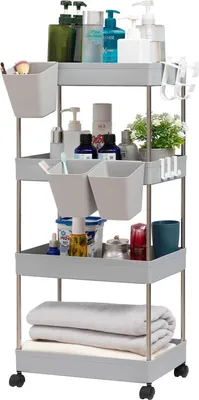 Image de DOEWORKS Chariot de rangement 4 niveaux Chariot à roulettes Gris