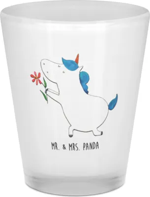 Produktbild von Mr. & Mrs. Panda Schnapsglas Einhorn Blume - Transparent - Geschenk, Gläschen, Liebe, Ehe, Shot Glas, Unicorn, Likör, Einhörner, Stamperl, Heiraten, Pinnchen, Freundin
