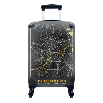 Produktbild von MuchoWow® Koffer Handgepäck Trolley Rollkoffer Kleine Reisekoffer mit 4 Rollen - Oldenburg - Deutschland - Gold - Stadtplan - Karte - Cabin Size < 55x40x23 cm & 55x40x20 cm - Fotokoffer - Kabinenkoffer - Boardgepäck - Reise-Box - Reisekoffer - Reisegepäck - Koffer mit Bild - Trolley für Kinder