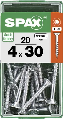 Produktbild von SPAX Universalschraube, 4 x 30 mm, 20 Stück, Vollgewinde, Senkkopf, T-STAR plus T20, 4CUT, WIROX - 4191010400301