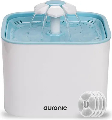 Produktbild von Auronic Trinkbrunnen für Katzen und Hunde - Leiser 2L Wasserspender mit 4 Filtern - Wassernapf - Trinknapf - Weiß