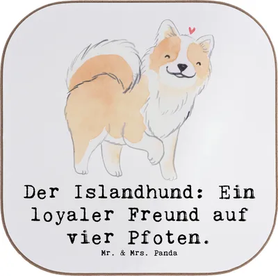 Produktbild von Mr. & Mrs. Panda Untersetzer für Gläser Treuer Islandhund - Weiß - Geschenk, Wachhunde, Hunderasse, Coaster, gläseruntersetzer, Hunderassen Pflege, Familienhunde, Freund