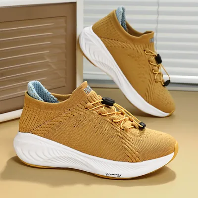 Produktbild von Damen Herren Laufschuhe Turnschuhe Bequeme Sneaker Leichte Fitnessschuhe Straßenlaufschuhe Weich Sportschuhe, gelb, 44