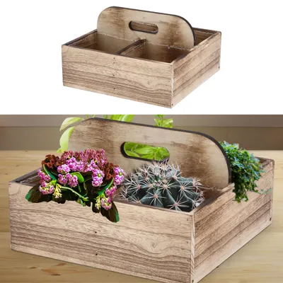 Produktbild von Pflanzkiste Folieneinlage Henkel Holz 25x25x9cm geflammt Kiste Blumenkasten Pflanzkübel