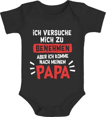 Produktbild von Ich versuche mich zu benehmen Baby Body Papa Spruch Baumwolle Jungen & Mädchen MoonWorks® schwarz 0-3 Monate