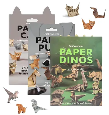 Origami-Set 150 Blatt 3D-Tiere: Katze, Hund, Dinosaurier
