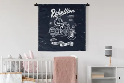 Produktbild von MuchoWow® Wandteppich Wandbehang Motorrad - Mann - Retro - Zitat 90x90 cm Tapisserie Dekoration Wandtuch - Wandaufhänger