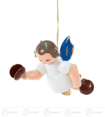 Produktbild von Christbaumschmuck Engel mit Kastagnetten - Blaue Flügel - schwebend (5,5cm) von Kunstgewerbe Uhlig