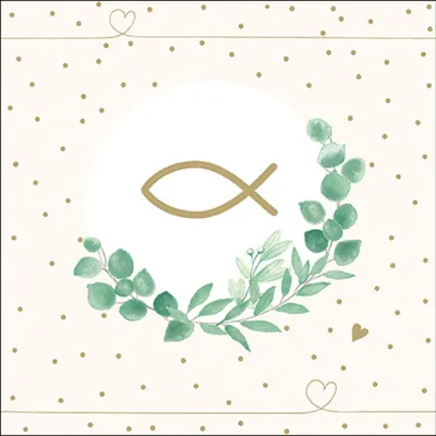 Produktbild von Servietten Papier 33x33cm 3-lagig mit Fischsymbol & Eukalyptus 20 Stk.