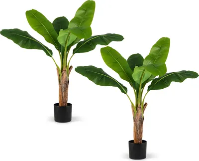 Immagine prodotto di COSTWAY Set di 2 piante artificiali di palma tropicale, pianta artificiale di uccello del paradiso da 107 cm, pianta da appartamento con vaso robusto e foglie, albero di banano verde