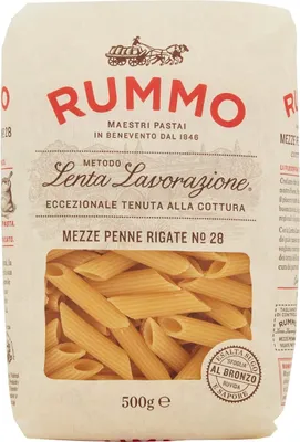 Produktbild von 10x Rummo Mezze Penne Rigate N. 28 Hartweizengrieß Pasta Italienische Nudeln 500g Packung + Italian Gourmet Polpa di Pomodoro 400g Dose
