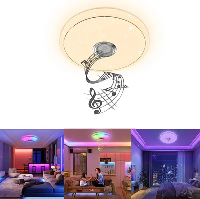 Produktbild von YARDIN Deckenlampe LED Deckenleuchte Dimmbar mit Bluetooth Lautsprecher und APP-Steuerung, 36W RGB Sternenhimmel Flach Deckenbeleuchtung mit Fernbedienung für Schlafzimmer Kinderzimmer Wohnzimmer