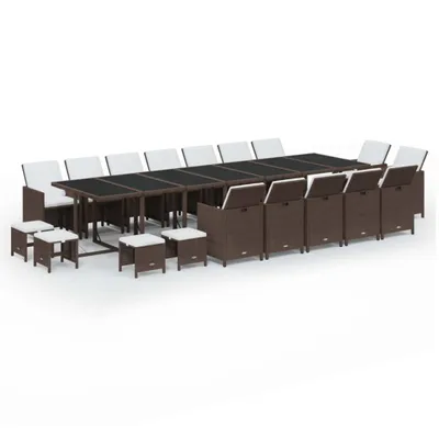 Produktbild von 19-tlg. Garten-Essgruppe mit Kissen Poly Rattan Braun