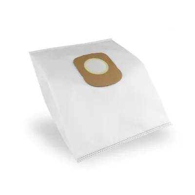 A single white vacuum cleaner bag with a brown cardboard opening on a white background.