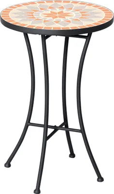 Produktbild von Beistelltisch Gartentisch ?35.5cm Rund wetterfest im Mesh-Stil Balkontisch mit Mosaik-Muster Metall Campingtisch Kaffeetisch fš¹r Wohnzimmer Bš¹ro Outdoor Indoor Gelb+Grau