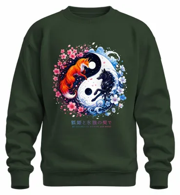 Obrázek produktu pro Mikina s dlouhými rukávy "Pakt Kitsune a Hyoro Yin", motiv inspirovaný japonskou mytologií, barva: zelená, velikost: XL