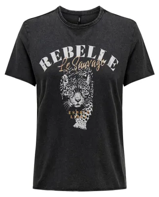 Produktbild von ONLY Bedrucktes T-Shirt Kurzarm Printed Rundhals Top mit Schrift ONLLUCY Größe: M