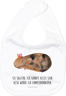 Produktbild von Mr. & Mrs. Panda Lätzchen Einhorn Meerschweinchen - Weiß - Geschenk, Unicorn, Einhörner, Für Babys, Meerhörnchen, Babylätzchen, Meerschwein, Sabberlätzchen, Schlabberlatz