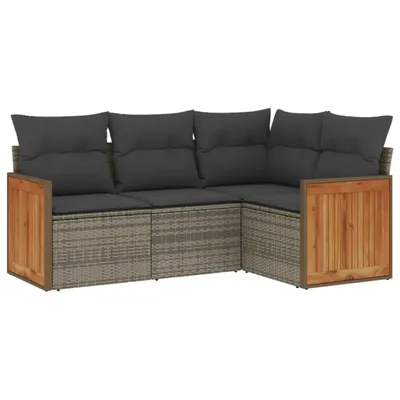 Produktbild von Garten-Sofagarnitur, 4-teilig, modular, mit Stauraum, wasserabweisendem Beutel und Kissen, aus Poly Rattan, UV-beständig, Grau