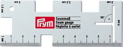 Produktbild von PRYM Saummaß aus Metall, bügelfest, mit cm-Skala, 1-6 cm Anzeichenbereich und 90° Winkelmarkierung