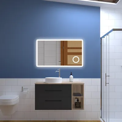 Image de Acezanble Ensemble Meuble Salle de Bain 99X46X52cm, avec Lavabo, miroir led tricolore, Suspendu
