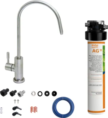 Produktbild von BieTal® Untertisch Wasserfilter Aktivkohle Set mit 1-Wege Hahn Edelstahl matt