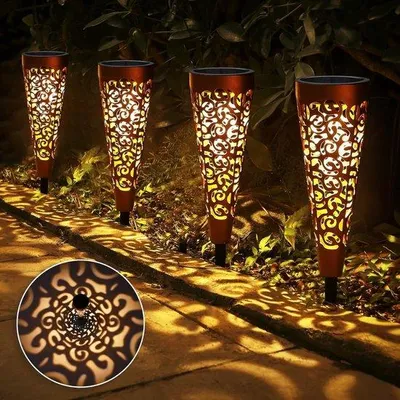 Produktbild von Solar-Licht-Set für Außen - 4 Stück Solar-Lampen - Wasserfest - LED-Solar-Gartenbeleuchtung - Solar-Gartenbeleuchtung auf Sonnenenergie - Außenbeleuchtung mit LED-Licht