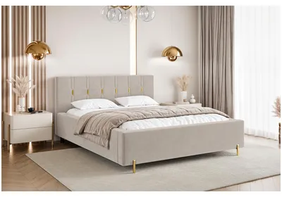 Produktbild von MEBLINI Fabio Polsterbett 180x200 mit Stauraum - Lattenrost und Bettkasten - Kopfteil Bett mit Stauraum - Doppelbett - Stauraumbett - Betten - 180x200 - Beige Samt ohne Matratze