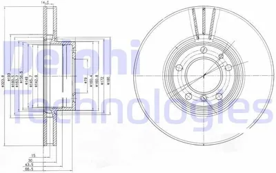 Produktbild von 2x DELPHI Bremsscheibe BG9005 für BMW 5 Limousine (E39) 5 Touring (E39) 74mm