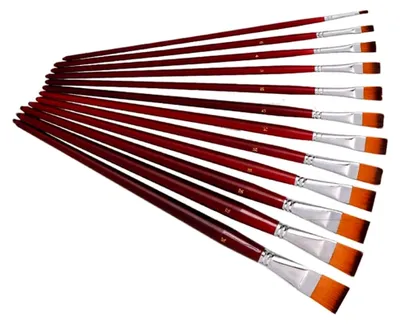 Produktbild von Flacher Nylonhaarpinsel, 12er-Set für Öl- und Aquarellmalerei