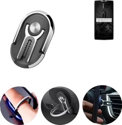 Produktbild von K-S-Trade 3in1 Smartphone-Ring Handy-Ring kompatibel mit Doogee BL9000 Fingerhalterung  Handyring Tischständer Lüftungsgitter-Halterung Tisch