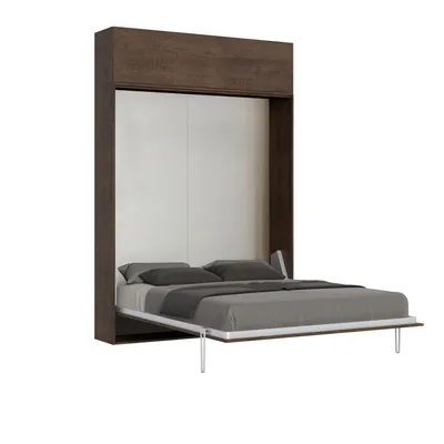 Image de ITAMOBY - Armoire lit queen size escamotable vertical 160 Kentaro avec èlèment haut Noyer